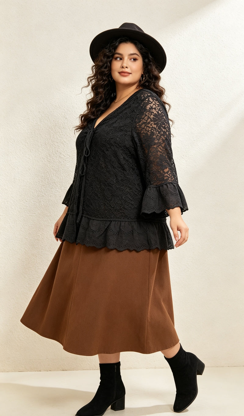 Gilet Dentelle Floral Noir Grande Taille