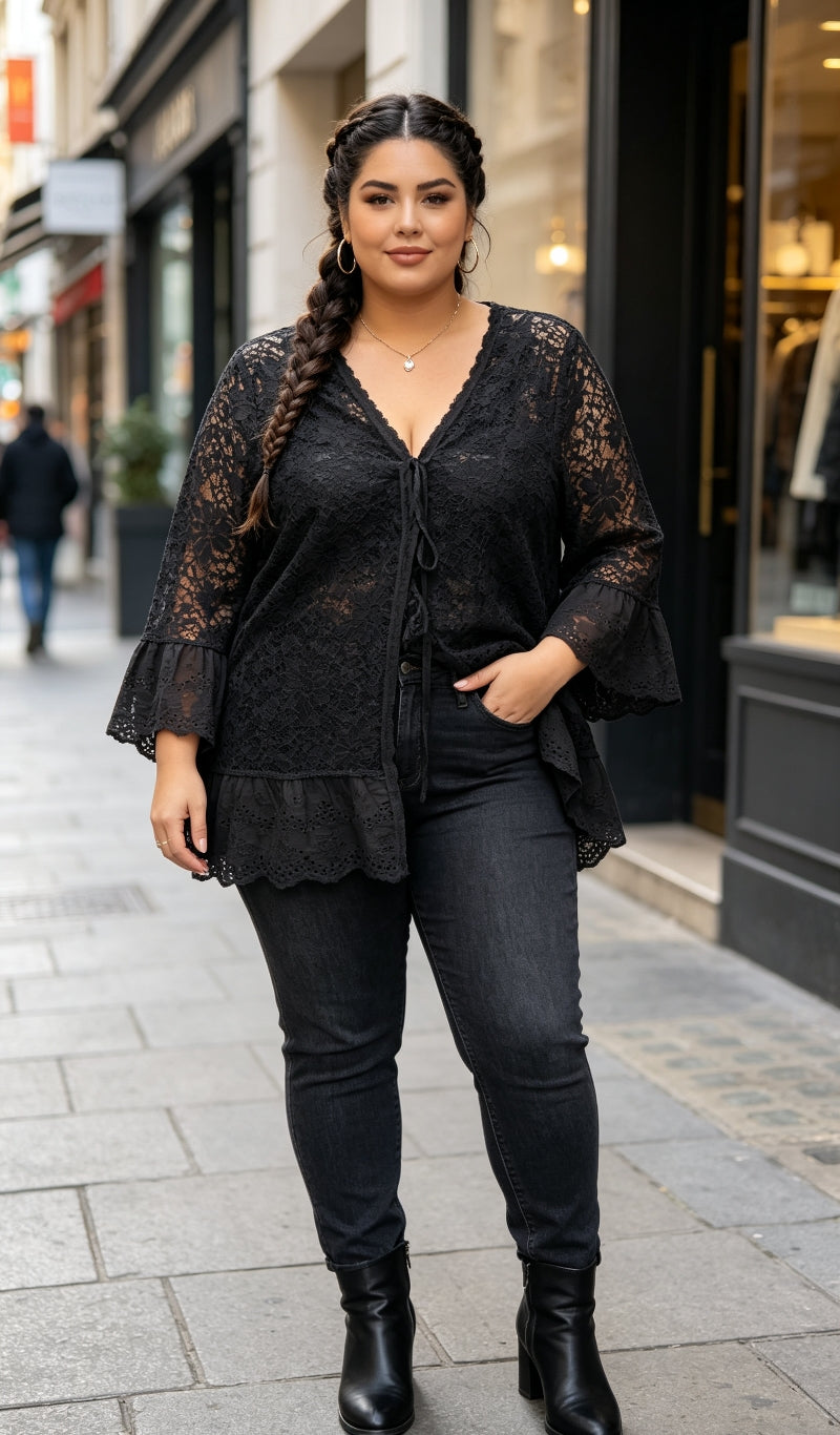 Gilet Dentelle Floral Noir Grande Taille