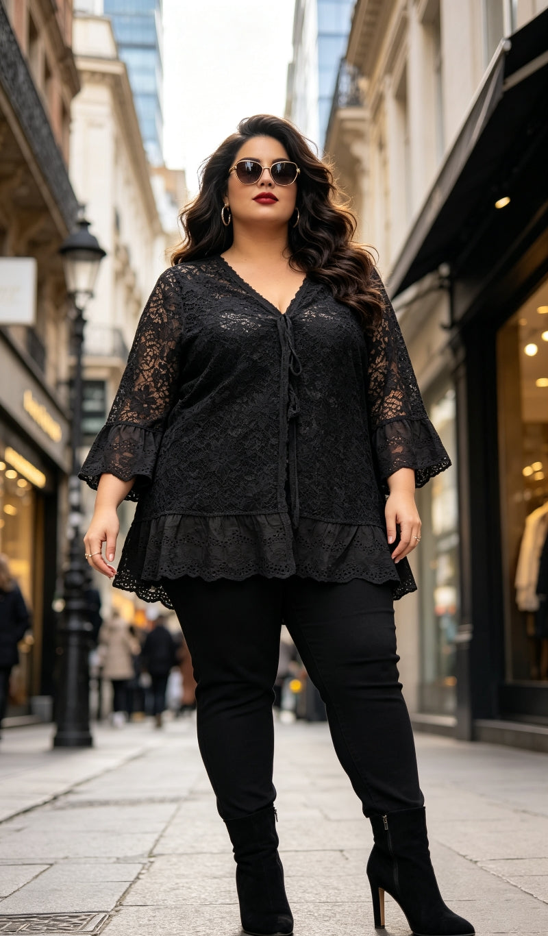 Gilet Dentelle Floral Noir Grande Taille