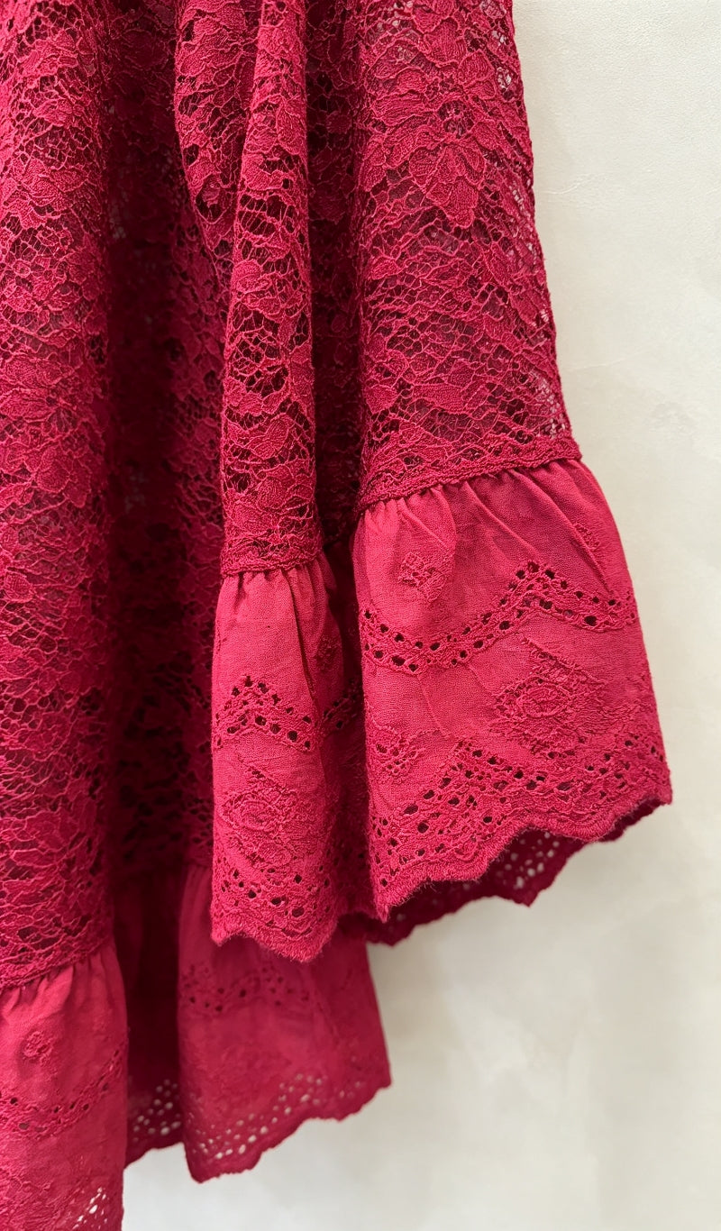 Gilet Dentelle Floral Rouge Profond Grande Taille