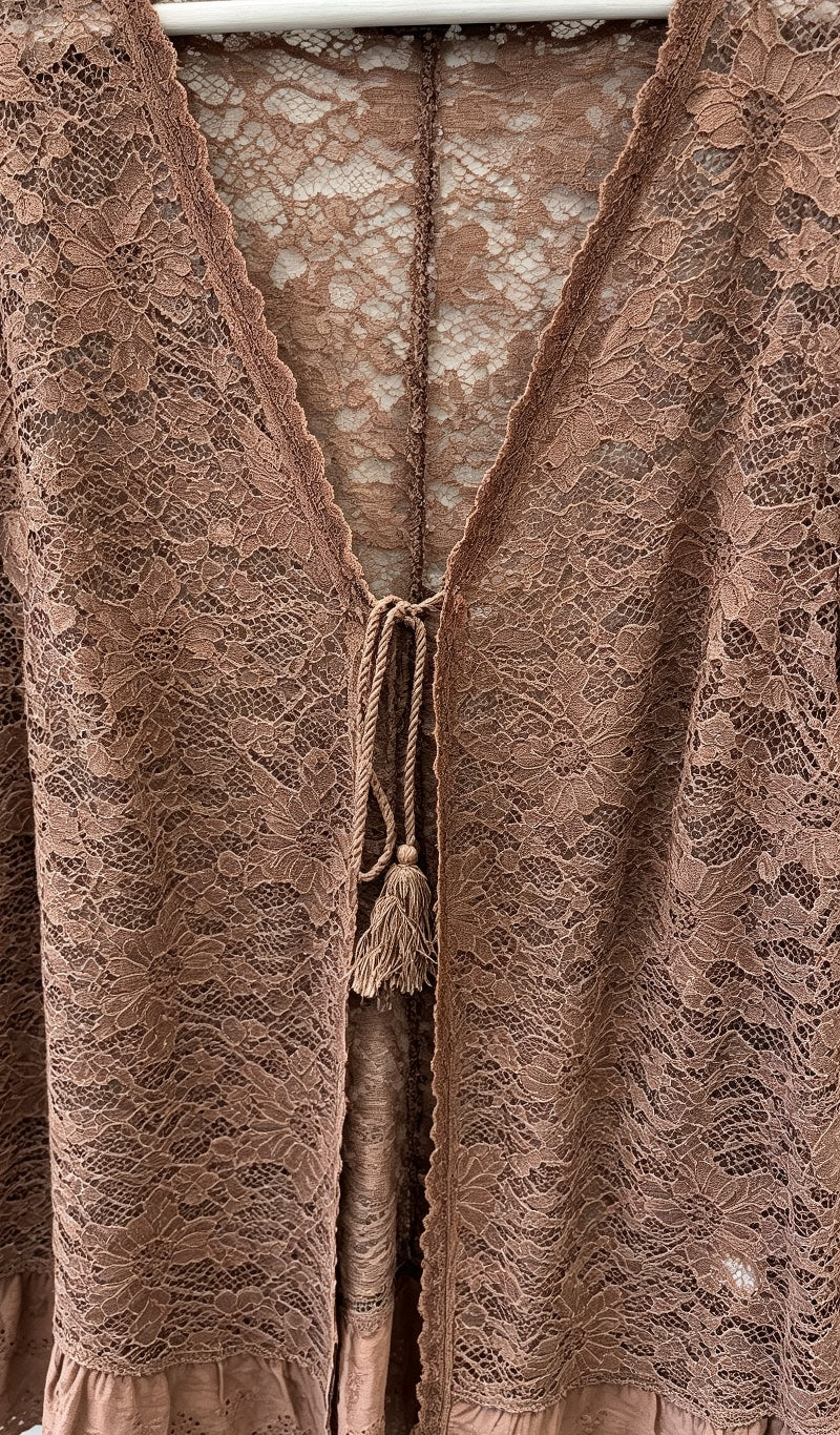 Gilet Dentelle Floral Taupe Grande Taille