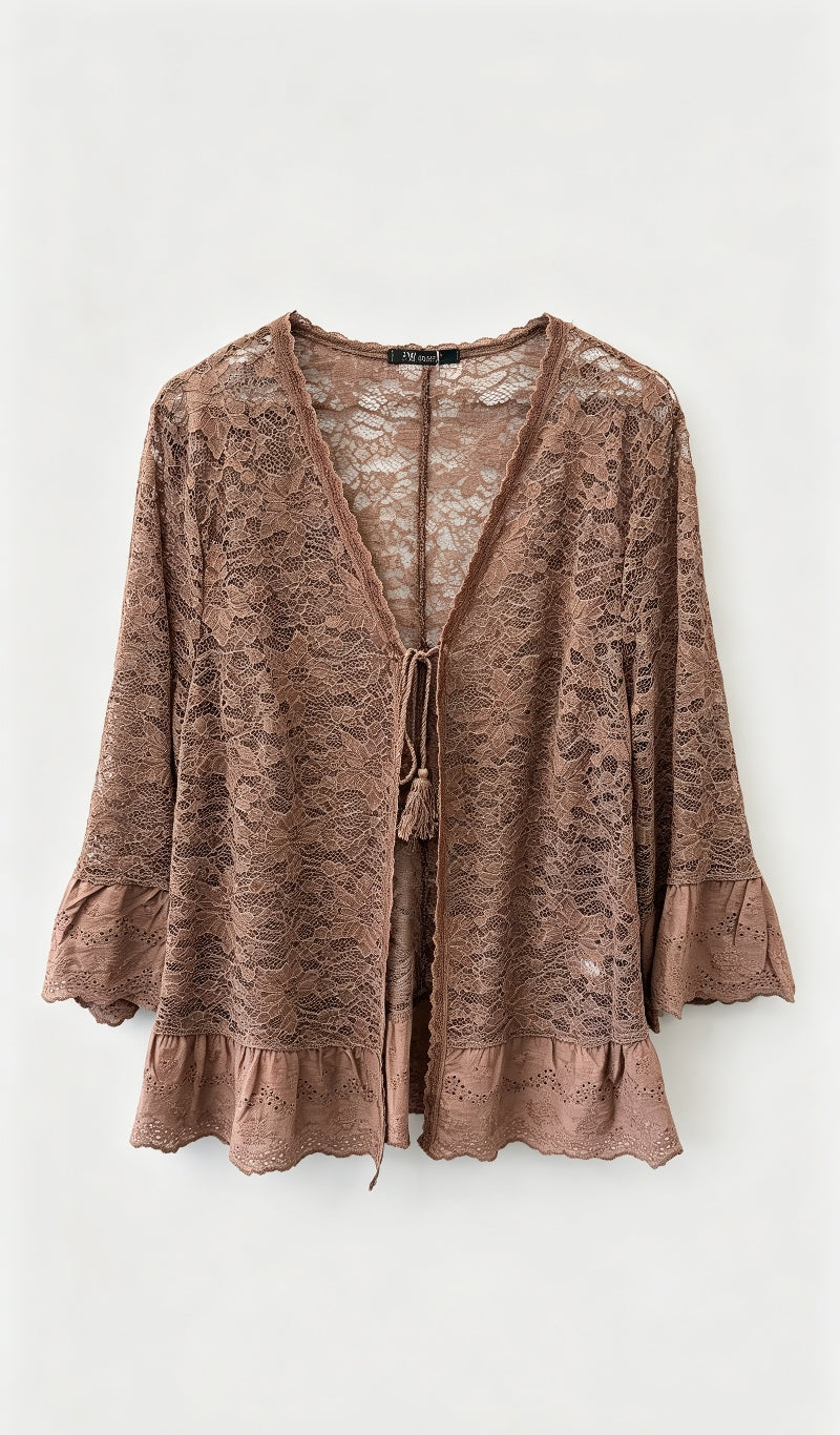 Gilet Dentelle Floral Taupe Grande Taille