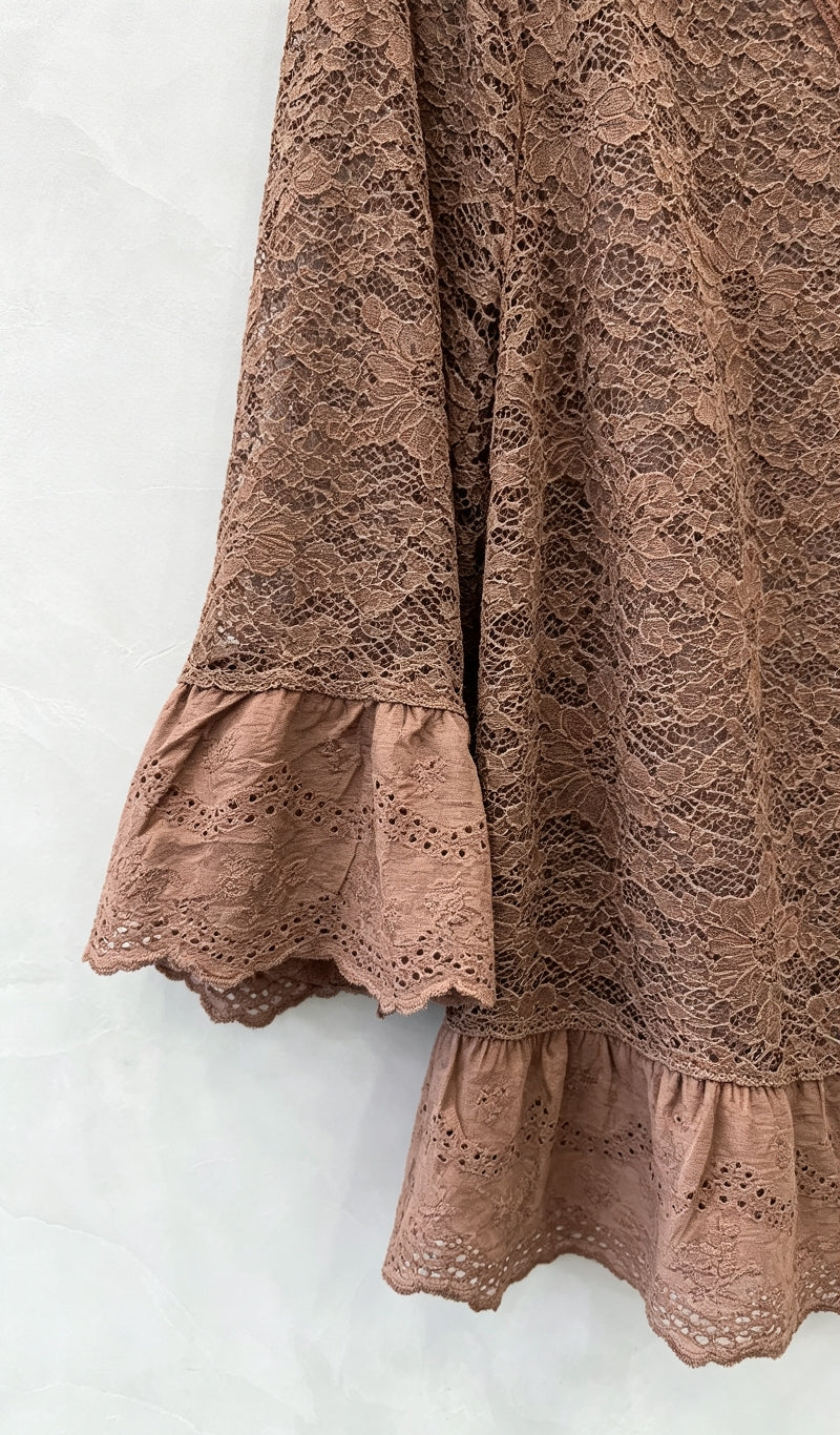 Gilet Dentelle Floral Taupe Grande Taille